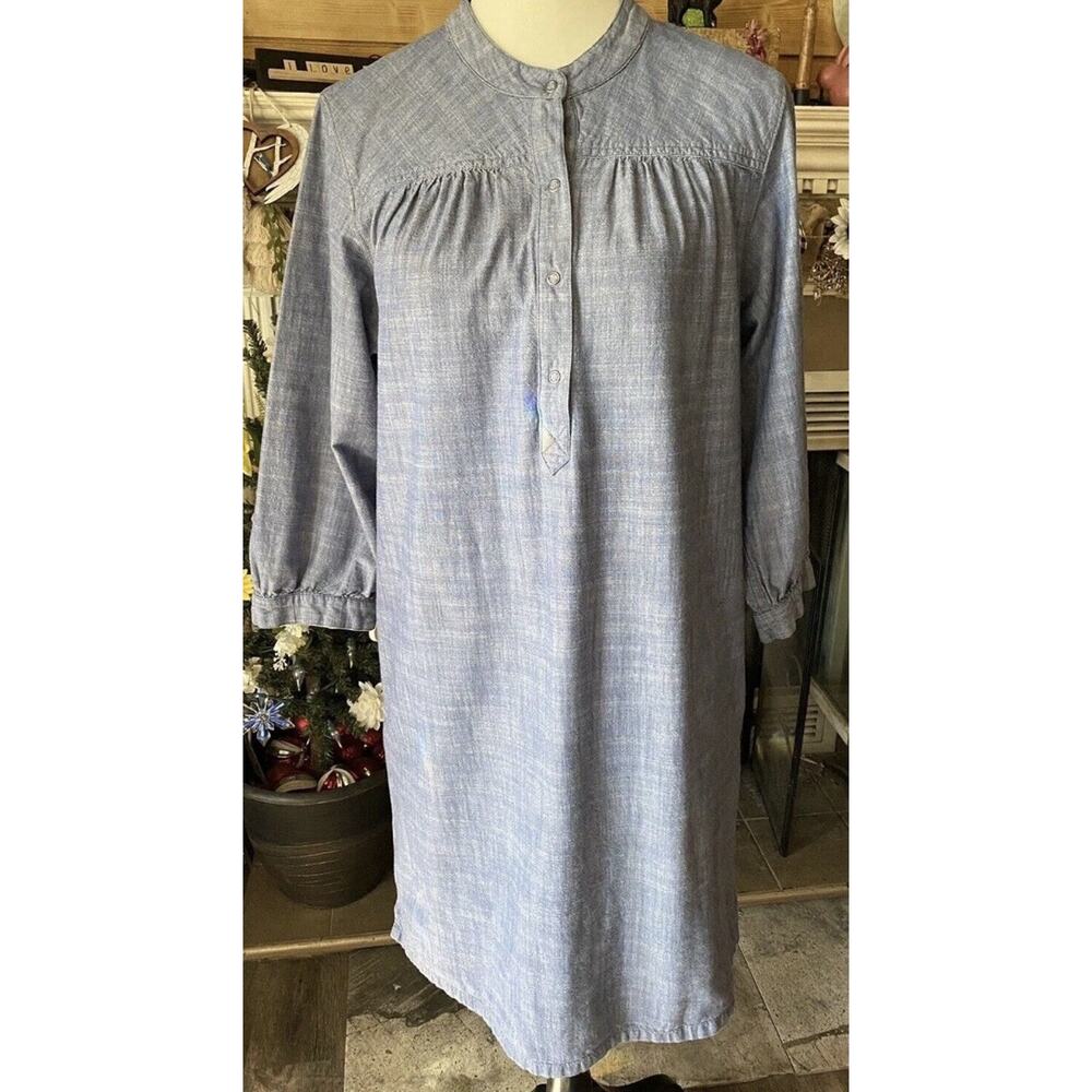 Patagonia Settlers Org Ctn Chambray Shift Dress Wmns 6 Blue Snap Front Pockets , - Picture 2 of 7